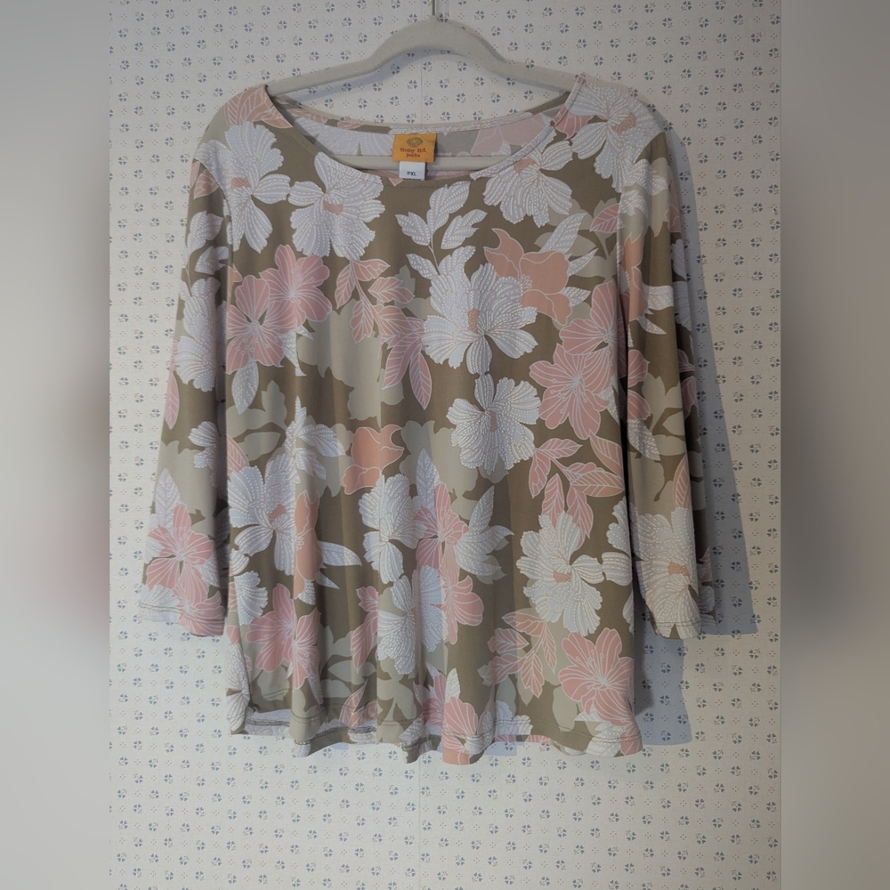 🩷 🤎 Ruby Rd. XLP Floral Print Women's Top Comfort Style Casual Business